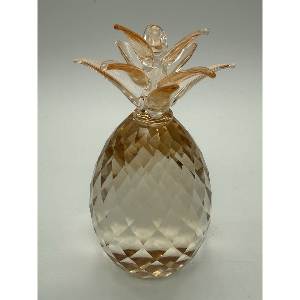 Simon Designs Crystal Pineapple Paperweight Light Peach Color Art Glass 5 Inches